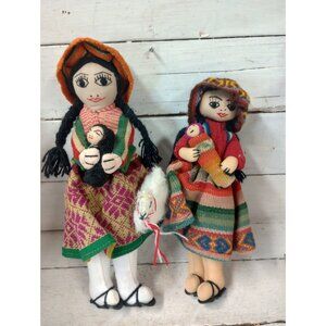 Peruvian Dolls Lot of 2 Vintage Handmade Dolls Folk Art Collectible.